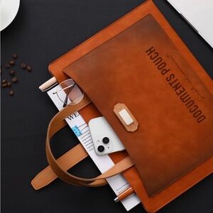 Brown 2 Pocket  PU Leather Document Pouch